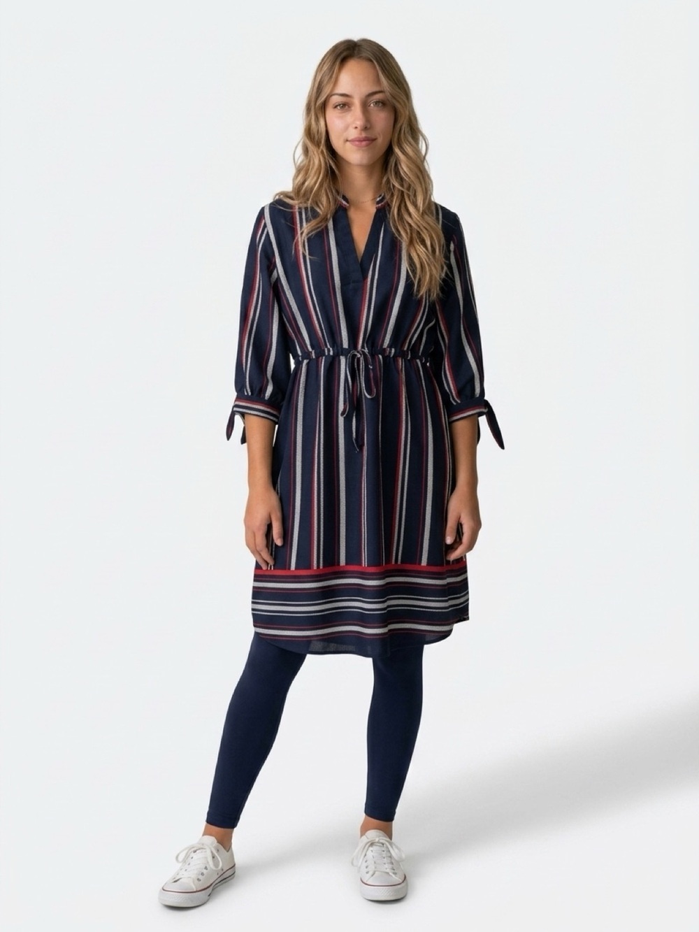 Blush  Women's Striped Shirt Dress L Multicolor Knee Length Casual